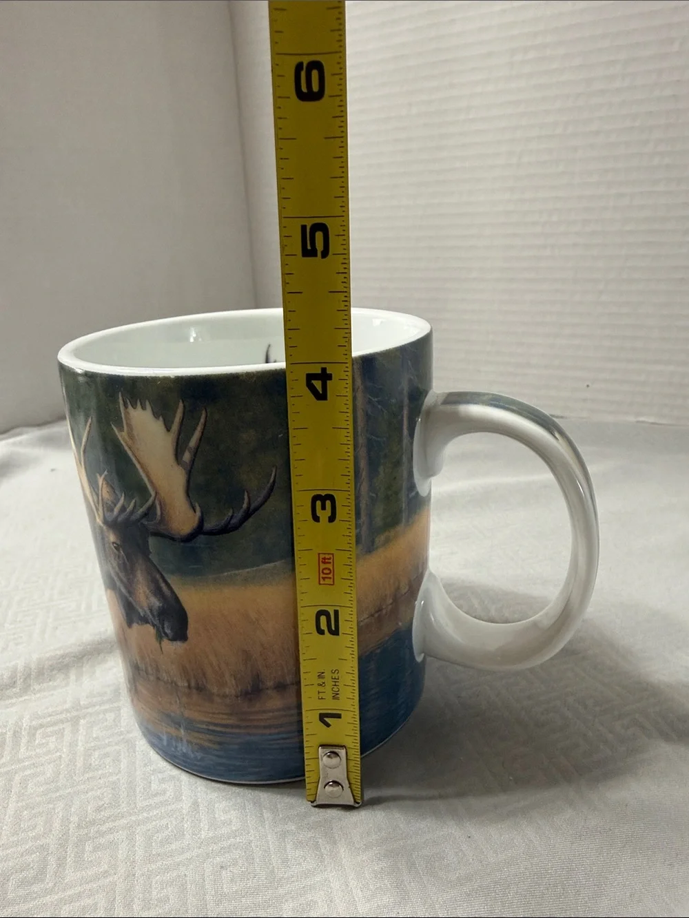 Reflective Art “The Monarch” Wildlife Moose Porcelain Coffee Mug Green & Brown